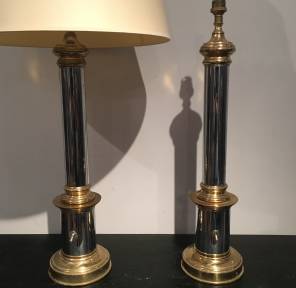 Pair of Chrome and Brass Table Lamps